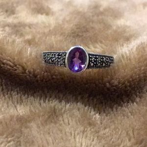 JUDITH JACK Amethyst Marcasite Sterling 925 Ring